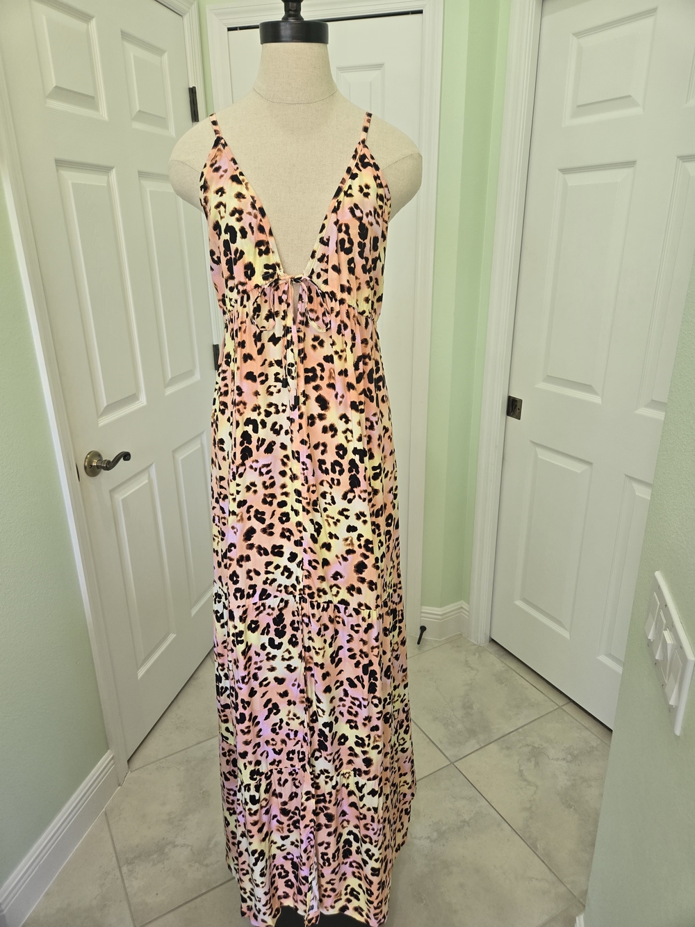 NWT Bar III Leopard Animal Print Maxi Dress in Pink, Yellow, Black, Brown L